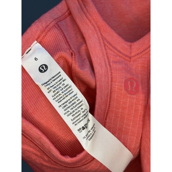 Lululemon Ebb To Street Tank Size 6 Coral Pink - Built In Bra, Hip Length - Picture 4 of 4